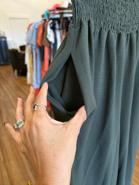 Olive Green Flow Wide-Leg Side Slit Pants Size S