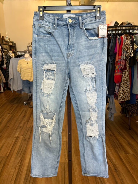 Risen Light-Wash Distressed Skinnies Size 7