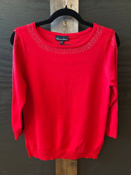 Red Holiday Key-Hole Sleeve Top Size M