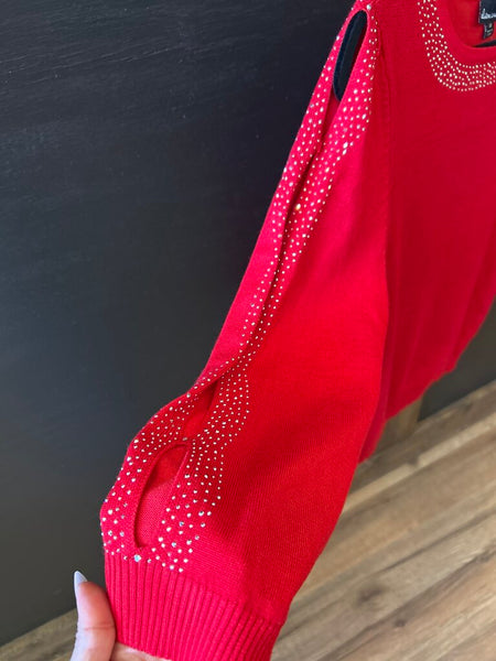 Red Holiday Key-Hole Sleeve Top Size M