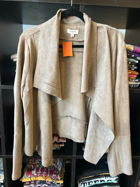 Faux Suede Drape Jacket Size L