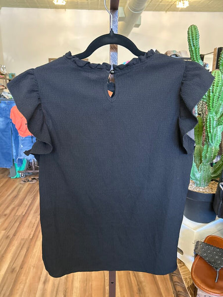 Black Ruffle Sleeve Top Size L