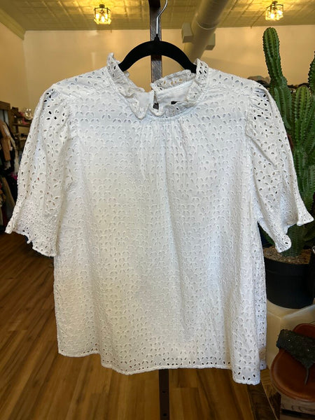 J. Crew White Eyelet Top Size L