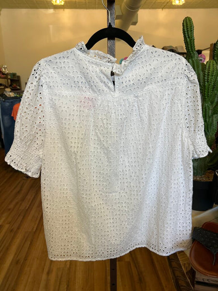 J. Crew White Eyelet Top Size L