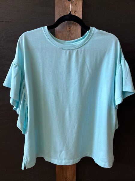 Aqua Ruffled Sleeve Top Size L