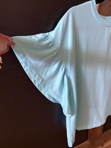 Aqua Ruffled Sleeve Top Size L