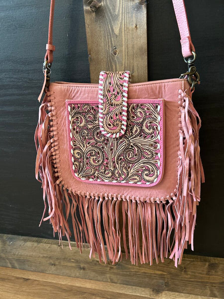Pink Myra Tooled Fringe Purse