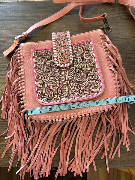 Pink Myra Tooled Fringe Purse