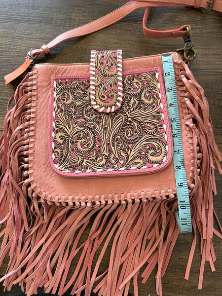 Pink Myra Tooled Fringe Purse