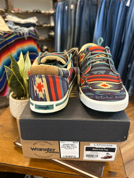 NWT Wrangler Navy Aztec Retro Low Top Size 8