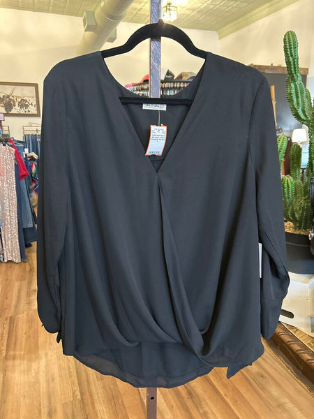 NWT She & Sho Black V-neck Crossover Top Size L