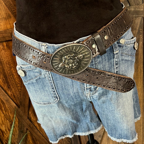 Brown Belt with Floral Belt Buckle