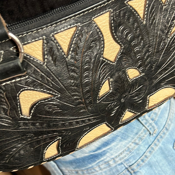 Tooled Black and Cream Purse