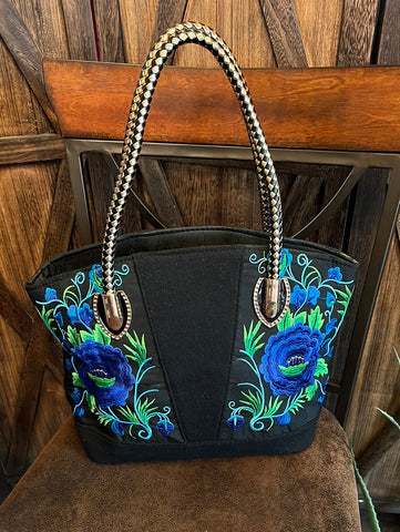 Embroidered Blue Purse