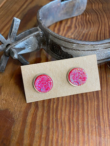 Iridescent Pink Druzy Earrings