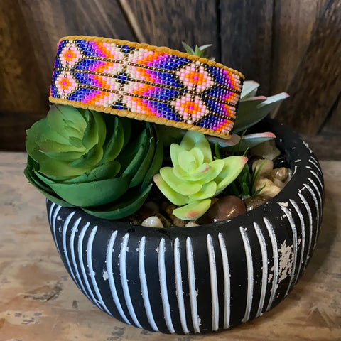 Beaded Cuff w/Mustard Leather