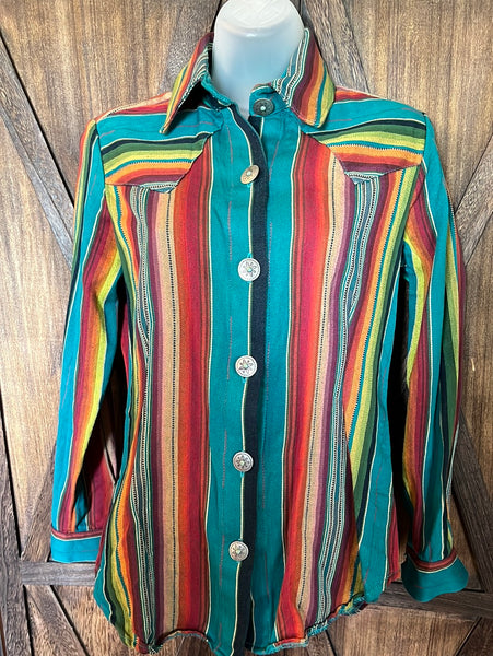 Silverado Teal/Multi Saltillo Botton Down Size XS