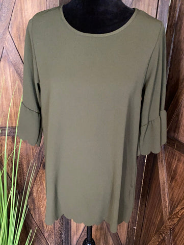 Army Green Scalloped Top Size M