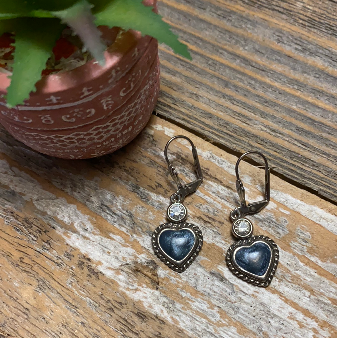 Blue Diamond Heart Earrings