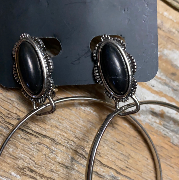 Black Clip-on Silver Hoops