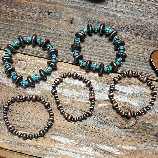 5 Strand Turquoise and Copper Bracelet Set