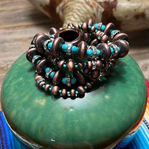 5 Strand Turquoise and Copper Bracelet Set