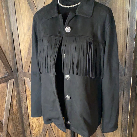 L&B Black Suede Fringe Jacket-Size M NWT