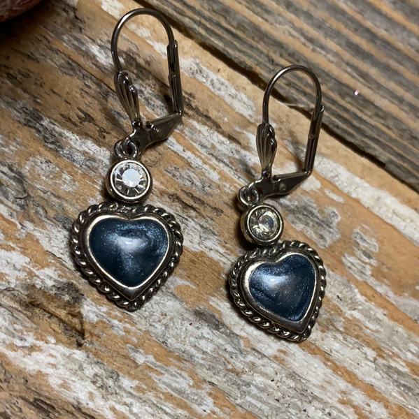 Blue Diamond Heart Earrings