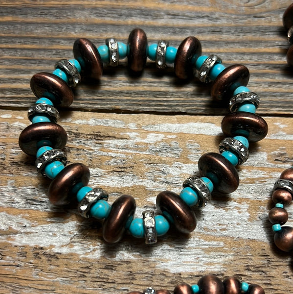 5 Strand Turquoise and Copper Bracelet Set