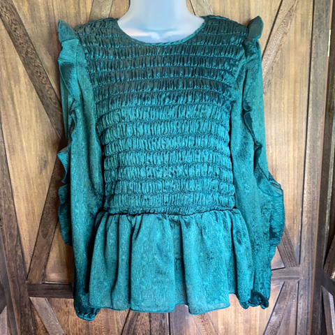 Dark Green Ruffled Top NWT Size L