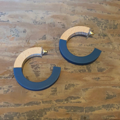 Wood/Navy Hoops-NWT