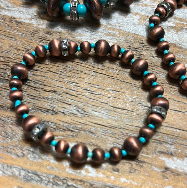 5 Strand Turquoise and Copper Bracelet Set